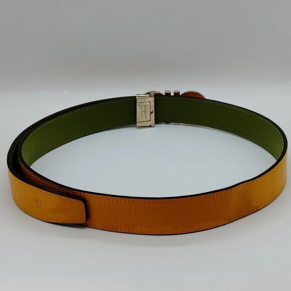 Authentic Ferragamo Belt Yellows Greens Leather mn296-121225 - Picture 3 of 9